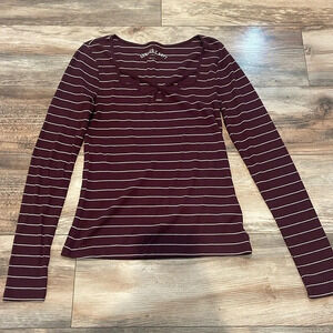 Aeropostale Seriously Soft Long Sleeve Shirt Size Large Fitted Maroon White